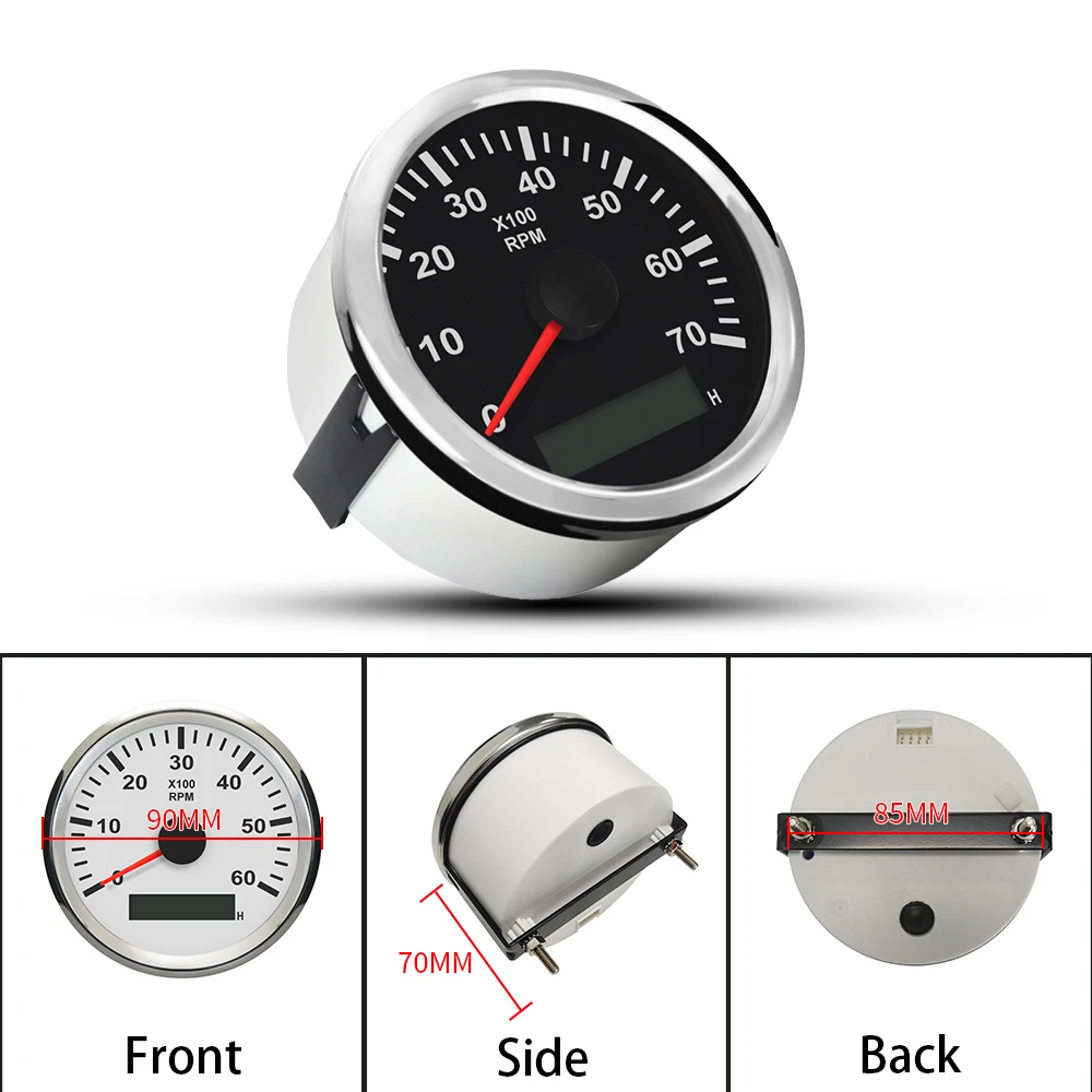 Rhaxel 85mm Tachometer REV Counter RPM Gauge With Hourmeter 0-3000 0-4000 0-6000 0-7000 0-8000RPM 12V 24V for Cars Boat