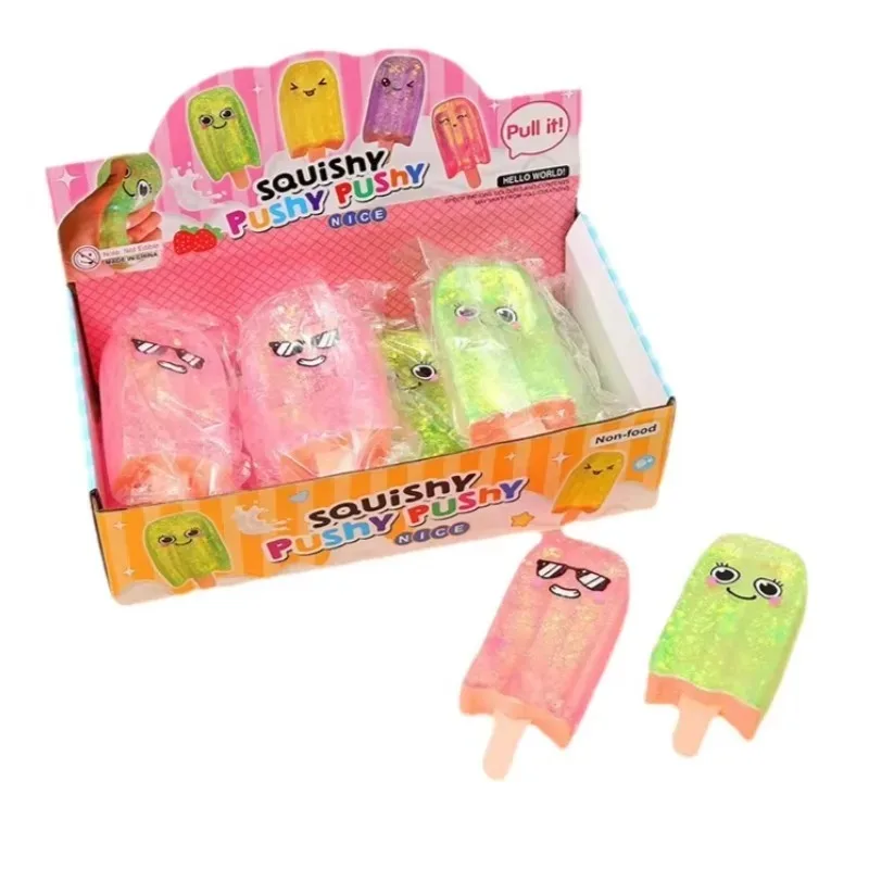 Popsicle Squishy Toy Glitter Filled Squeeze Popsicle Slow Rising Ice Pop Squishy Pull & Stretch Fidget Toy Anxiety Relieving