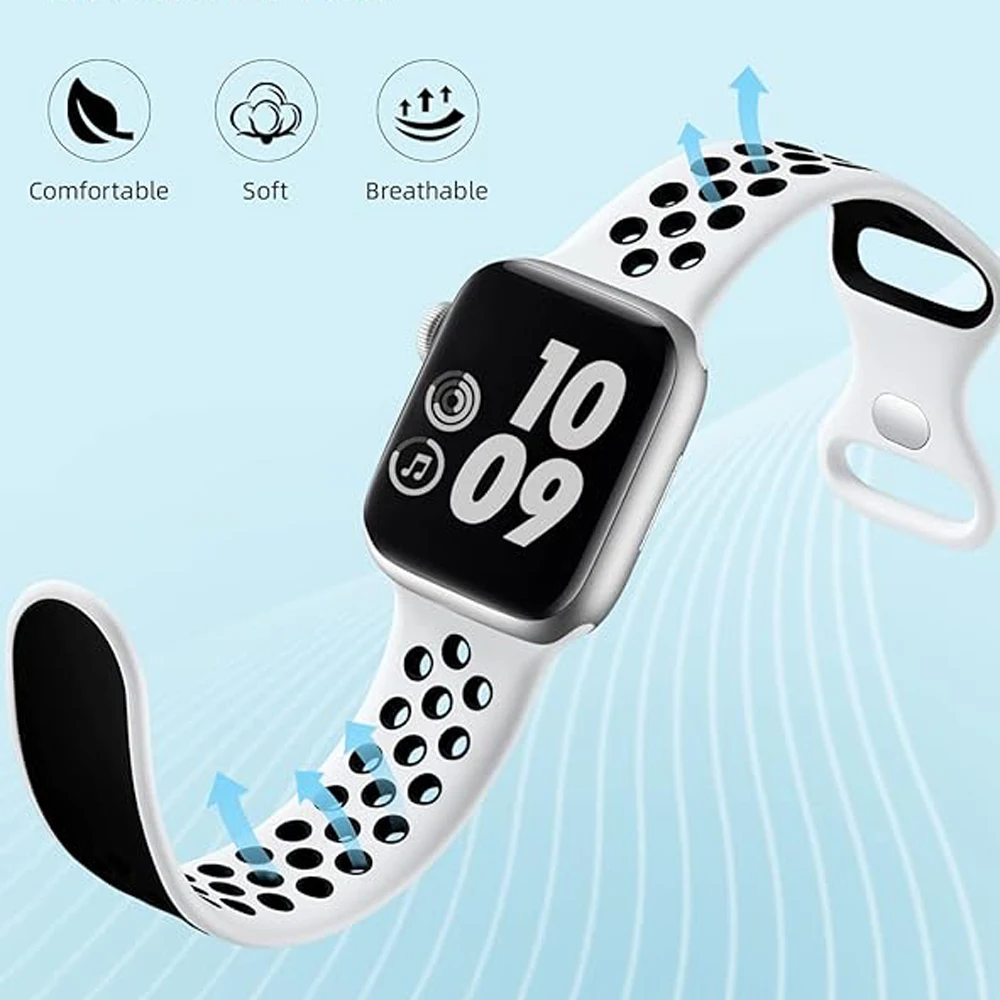 Sport Strap for Apple Watch Band 44mm 40mm 42-38-41mm 45mm Air-hole Silicone Bracelet IWatch Series 8/7 6 SE 5 4 3 Ultra 2 49mm