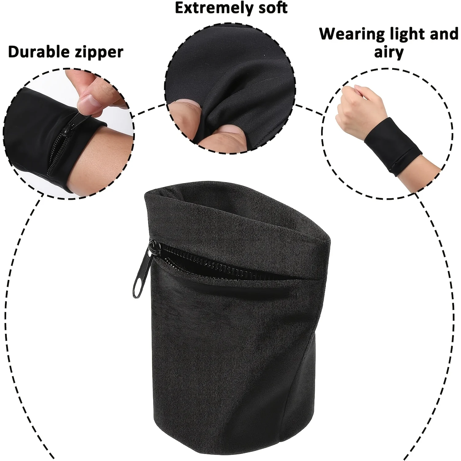 Handgelenkstasche mit Reißverschluss für Laufen, Fitness, Radfahren, sicheres Armband, Sporttasche für Männer und Frauen, Geldbörse, Münztasche, Handgelenkstütze – Detail 6