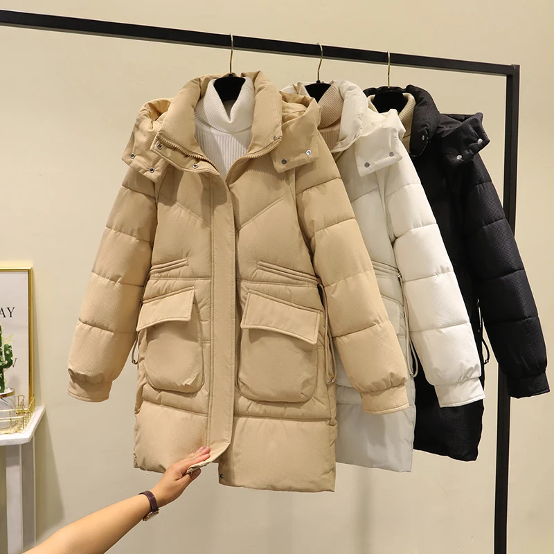 

Winter Women Jacket Coats Long Female Solid color Hooded Overcoat Thick Warm Jackets Casual Windproof Coat