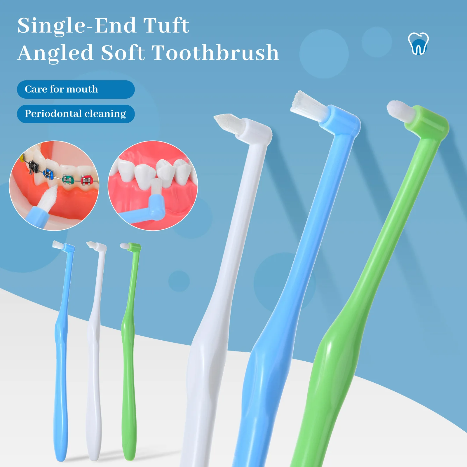 50pcs Tuft Toothbrush Tufted Brush End-Tuft Interspace Brush Soft Trim Toothbrush Single Tufted Toothbrush Interdental Oral Care
