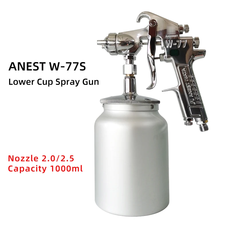 Original Authentic Iwata Spray Gun W-77 Pneumatic Lower Pot Furniture Woodworking Latex Paint  Primer  Large Diameter 2.0MM/2.5M