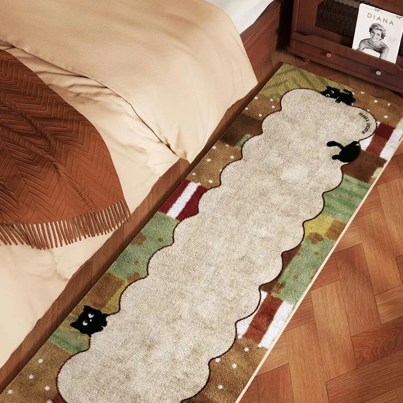 VIKAMA Retro Two-Tone Rectangular Area Rug—Non-Slip and Insulated Bedroom Entryway, Bedside, Bay Window Rug, Home Decor
