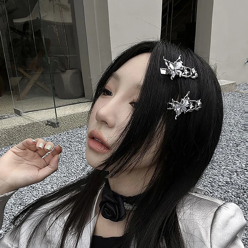 Irregular Liquid Metal Duckbill Hairpin Butterfly Zircon Hair Clips Fashion Personality Bangs Clip For Women Hair Accessories