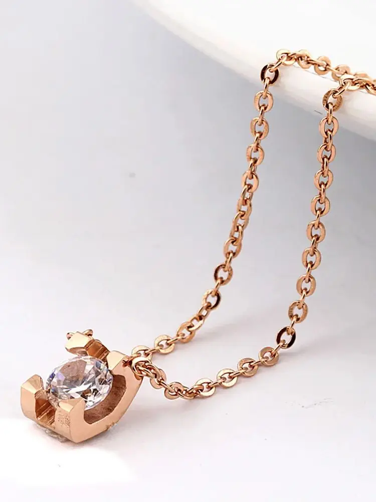 New Arrival różowe złoto-kolor stal nierdzewna 316L moda kryształ cyrkon choker naszyjnik damska biżuteria — zdjęcie 2