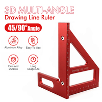 Aluminum Alloy Red Miter Triangle Ruler 45°/90° Woodworking Square Protractor - 3D Multi Angle Layout Measuring Tools