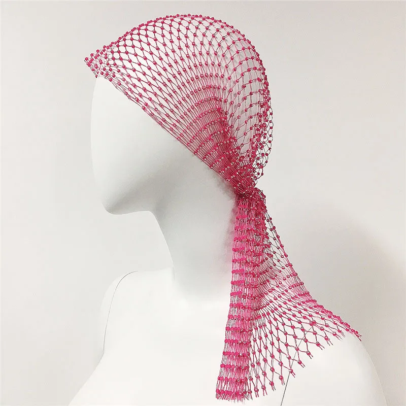 Fashion Women Bandanas Bling Rhinestone Head Scarf Turban Hat Headband Shiny Crystal Mesh Cap Hair Snood Nets Headpiece Headwear