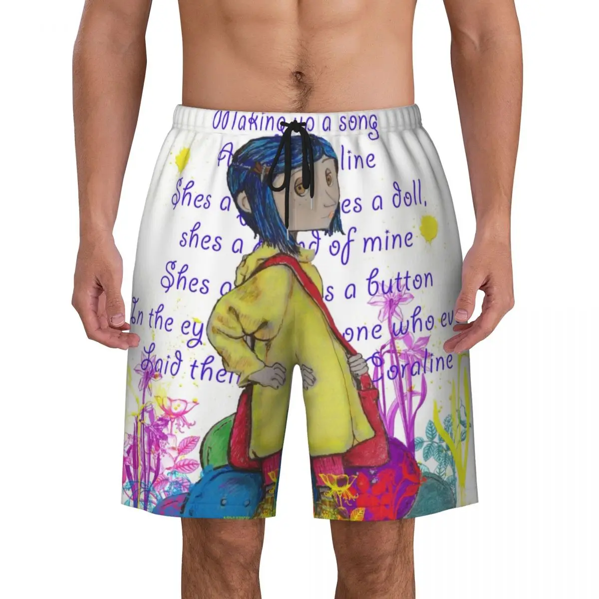 Custom Halloween Horror Film Coraline Swim Trunks Men Quick Dry Board Shorts Bathing Suits Boardshorts