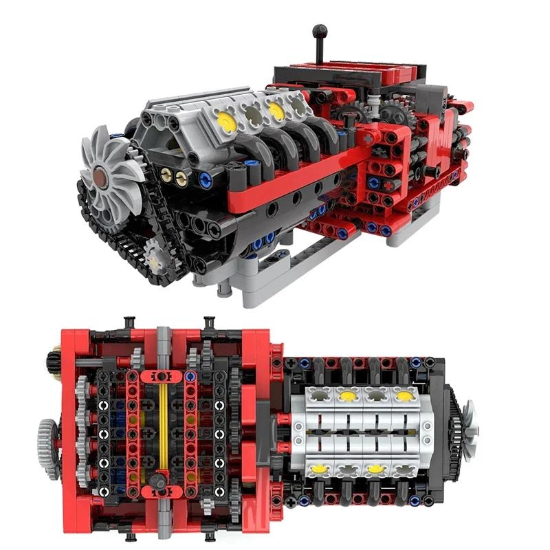 新しい技術マニュアル 8 速ギアボックスビルディングブロックモーター付き DIY 8 シリンダーエンジンアセンブリモデル子供のおもちゃ誕生日ギフト