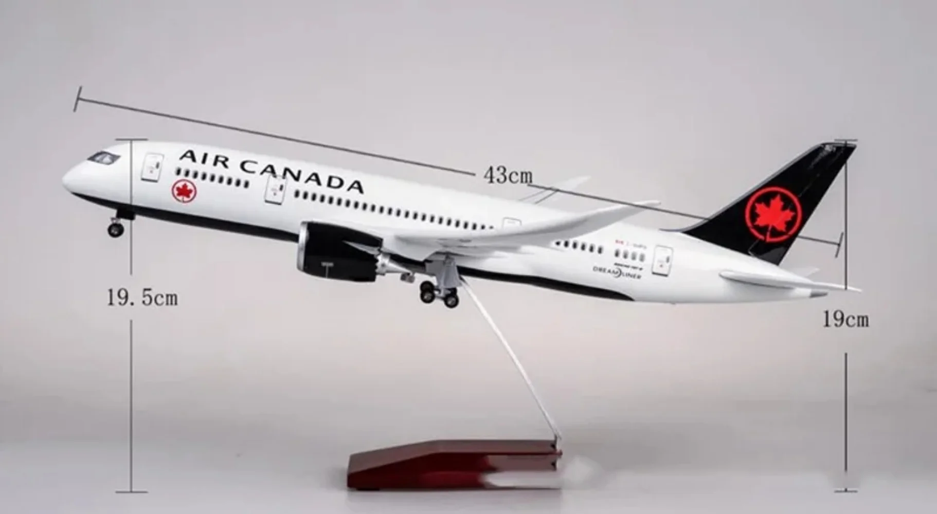 Scale 1/130 Resin Aircraft Model B787 Air Canada 43cm Toys Airplane Diecast With Wheels LED Lights Aviation Collectible Gifts