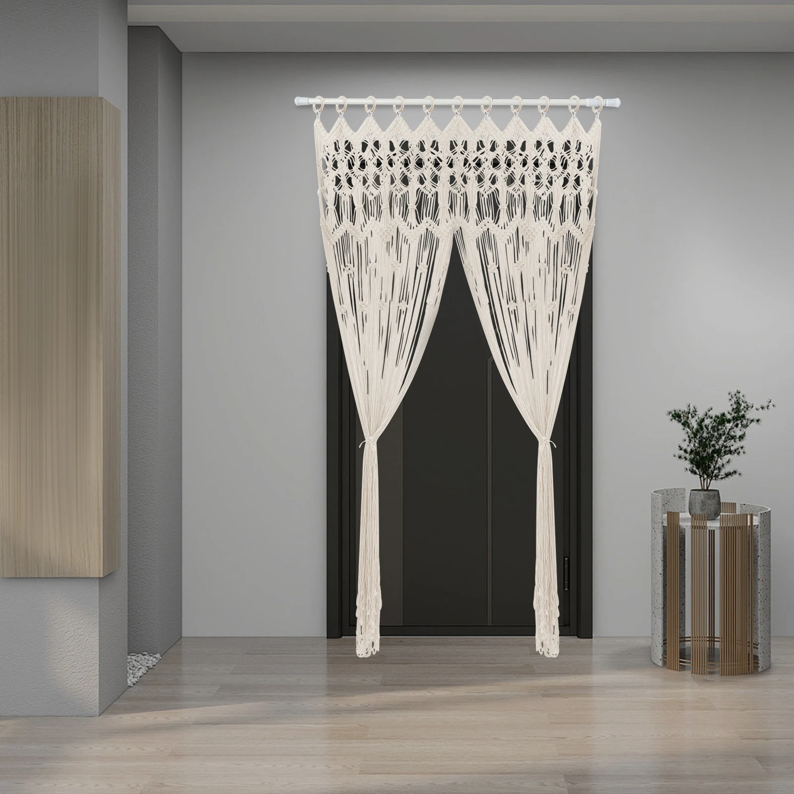 

Белая богемная тканая дверная занавеска (120x195 см) — хлопковая пряжа, деревянные кольца, 3,94x6,4 фута, дышащая, идеально подходит для гостиной, детской комнаты
