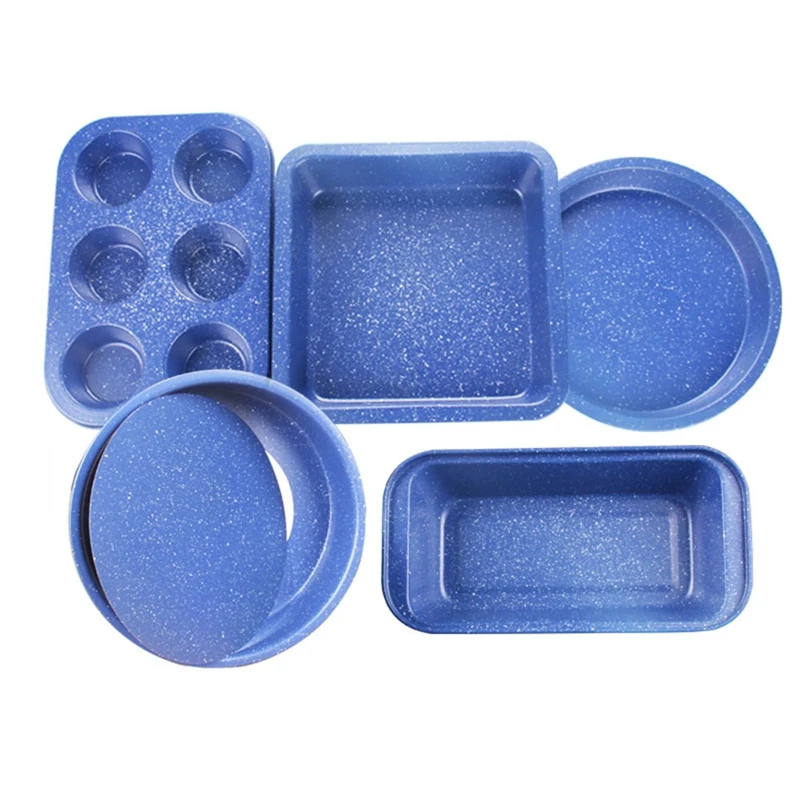 

5-Piece Set Of Non-Stick Carbon Steel Baking Tray Starry Blue Maifan Stone Cake Mold Set Baking Oven Tools Promotion