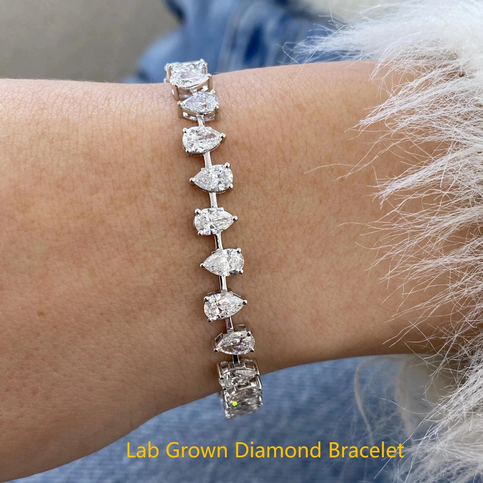 

Женский и мужской браслет Platinum 950, грушевидная форма, выращенный в лаборатории бриллиант DEF VS-VVS, набор зубцов, 8,8 карата, теннисный браслет с бриллиантами