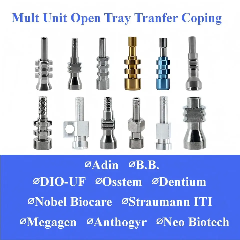 10Pcs Dental Multi Unit Open Tray Transfer Coping Fits Multiple Systems Osstem Dentium Nobel Long Guide Screws Hardware Tool Kit