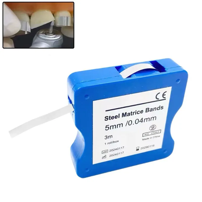 1 لفة شرائط مصفوفة الأسنان الفولاذ المقاوم للصدأ/الراتنج فيلم استعادة ضوء الشفاء الراتنج واضح مصفوفة العصابات مواد طب الأسنان