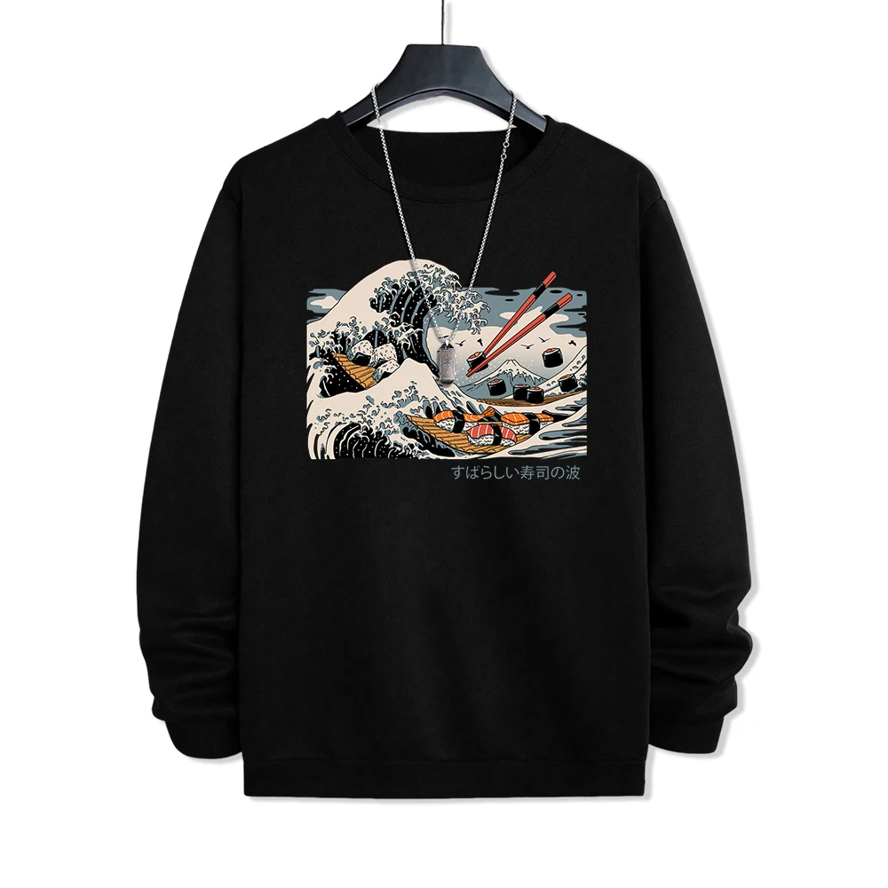 The Great Sushi Wave Clothing Male Autumn Oversize Hoodie Street Warm Fleece Casual Sweatshirt Harajuku Pullover Clothes Men