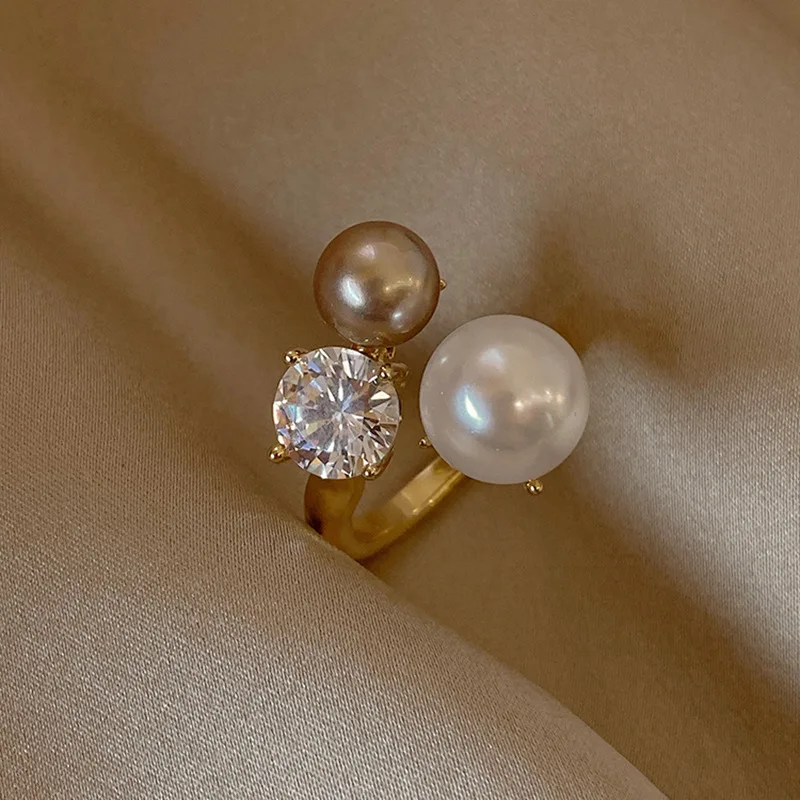 جديد كوريا الجنوبية رائعة افتتاح اللؤلؤ حلقة حلوة أنيقة أزياء بسيطة خاتم المرأة المجوهرات