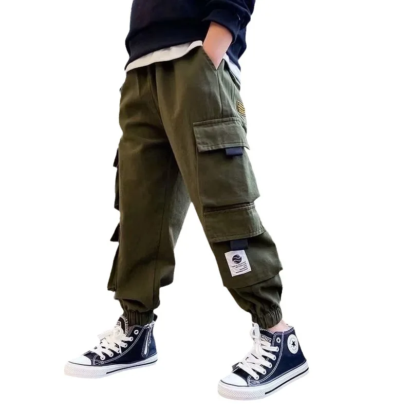 Kids Casual Sport Pants Boys Cargo Pants Teenage Hip Hop Joggers Trousers Big Children High Waist Vintage Streetwear Baggy Pants