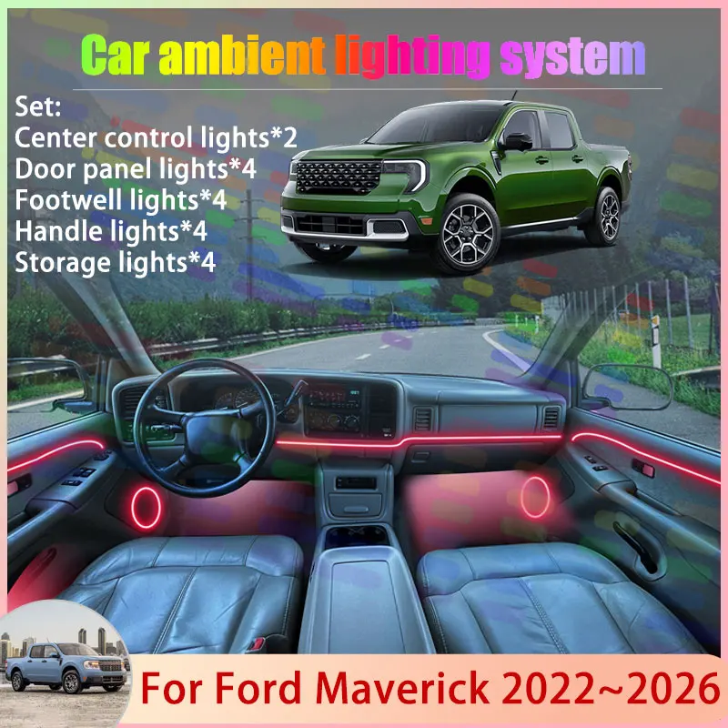 لفورد مافريك P758 2022 ~ 2026 2023 2024 2025 2/18 في 1 سيارة مصباح لتهيئة الجو مصباح RGB الظل فرقة غاسل جو مجموعة