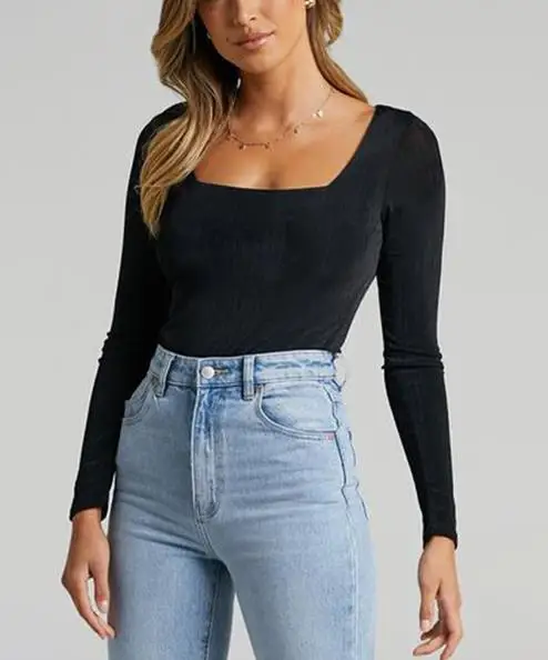 

Женский комбинезон 2026: летний, облегающий, однотонный, с квадратным вырезом, приталенный, универсальный, вязаный, с длинными рукавами