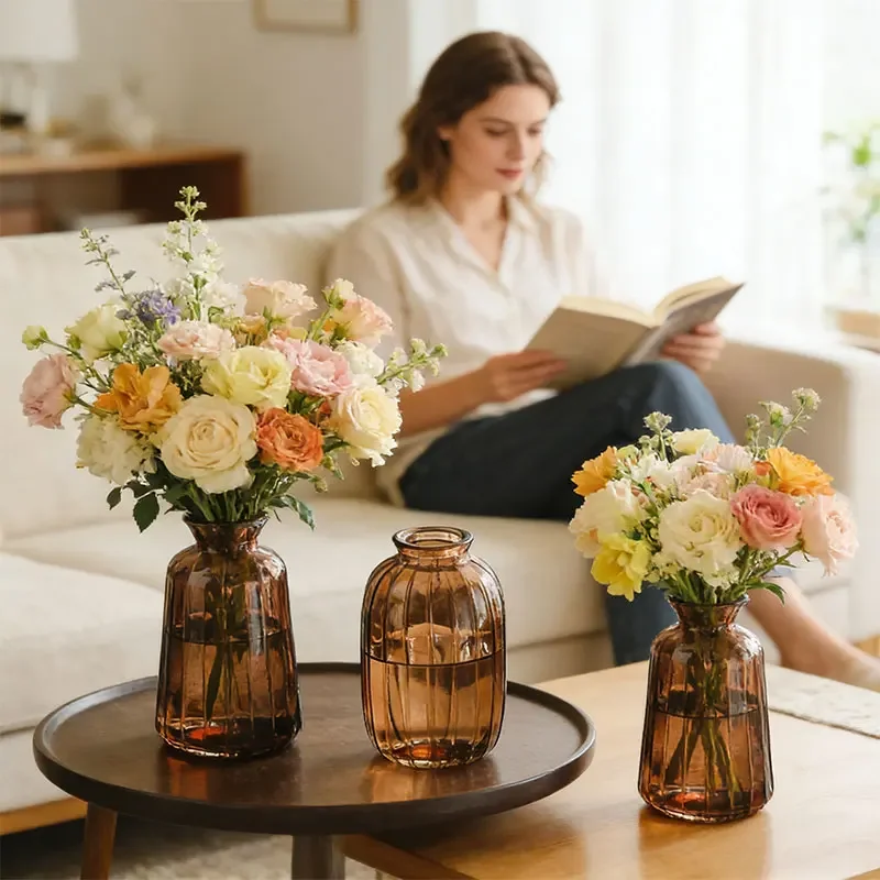 3PCS/Set Glass Cylinder Vases Clear Flower Vase Hydroponic Vintage Glass Vase For Table Centerpiece Wedding Home Deco