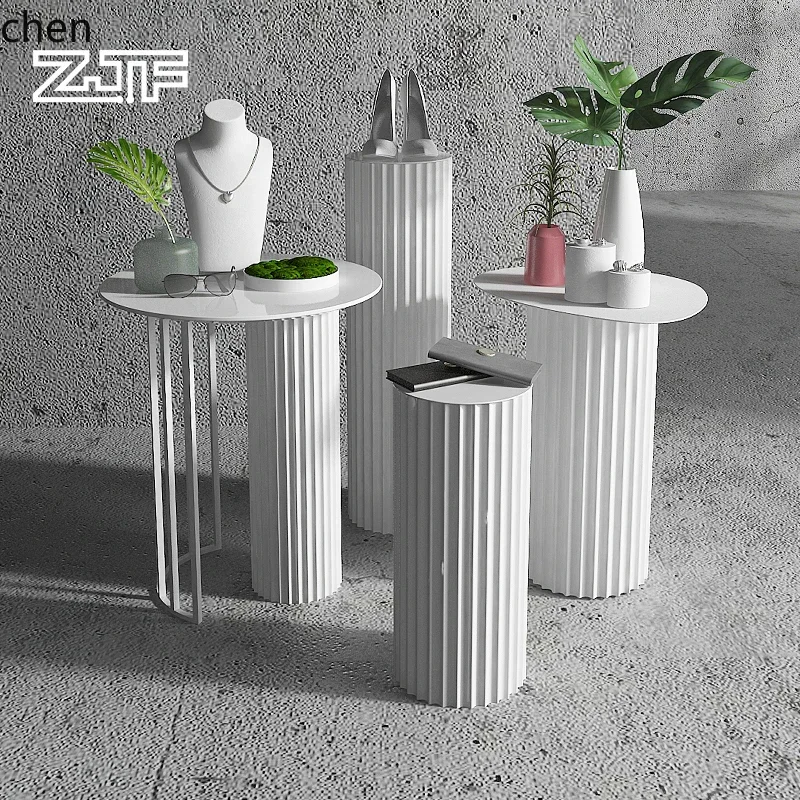 YFY  Clothing Store Window Props Display Stand Small Cylinder White Centerpiece Table