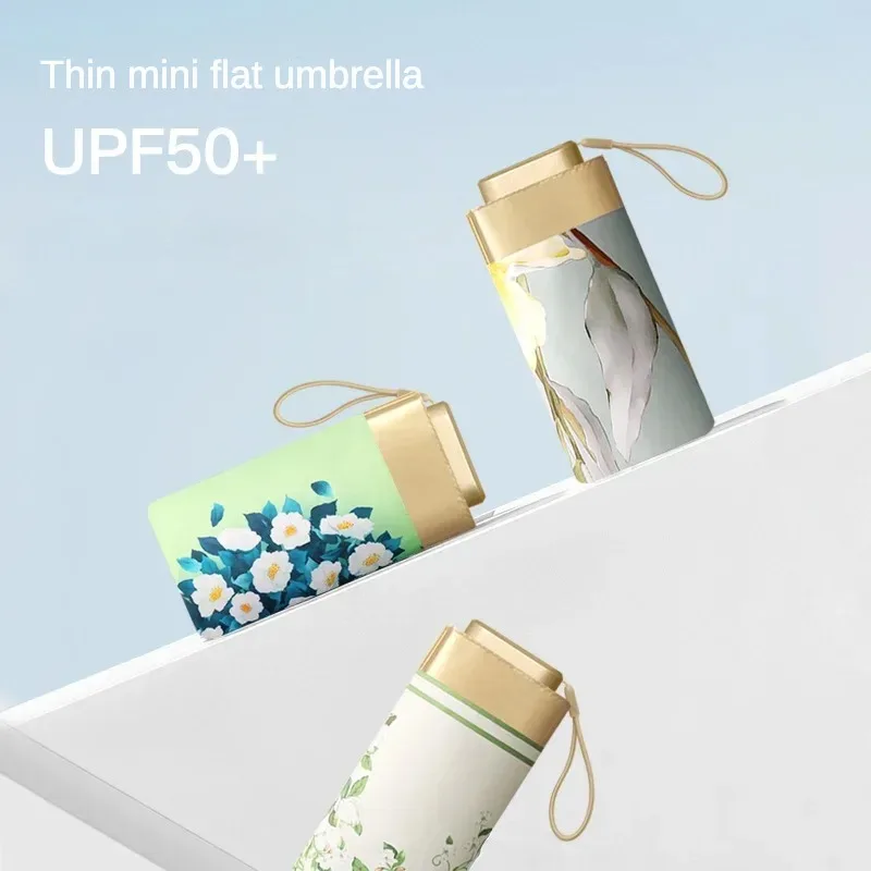 New 6 Folding Gold Plastic Sunproof Mini Umbrella Sunny and Rainy Uv Convenient Capsule Sunshade Small Pocket