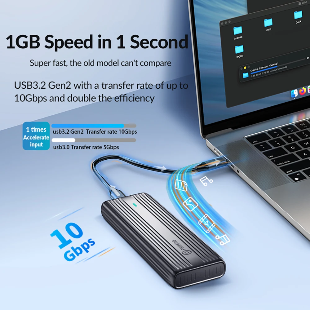 PHIXERO NVMe Enclosure M.2 SSD Case Dual‑Protocol NVMe & SATA to USB‑C 10Gbps USB3.1 Gen2 External SSD Adapter