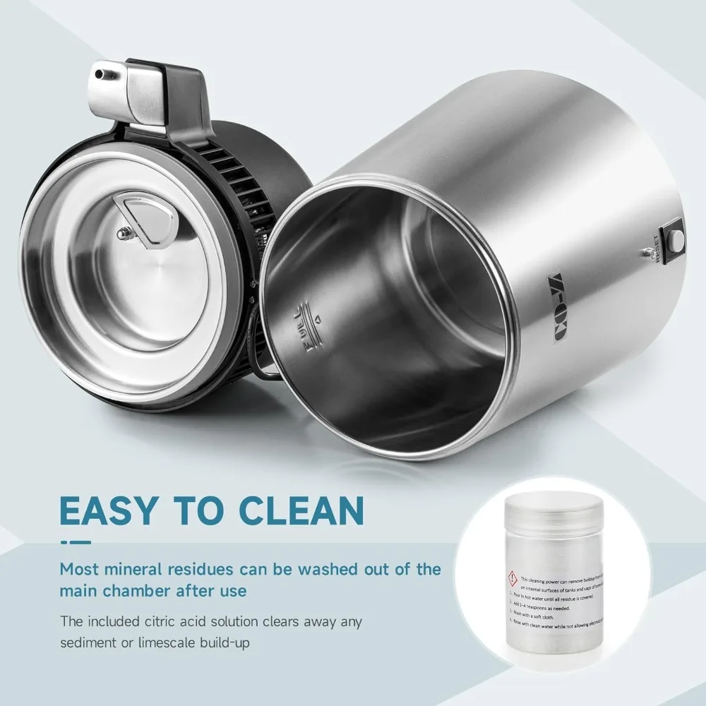 ماكينة تقطير كونترتوب من الفولاذ المقاوم للصدأ المصقول سعة 4 لتر، ماكينة صنع المياه المقطرة المنزلية مع وعاء زجاجي، منقي - الأفضل #4