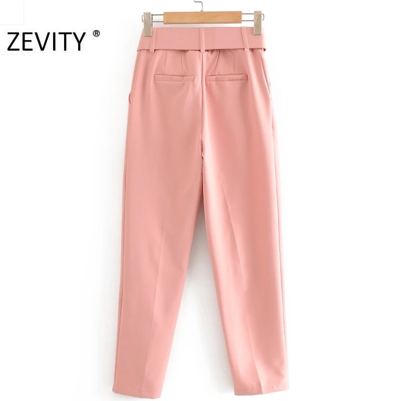 Hot Sale New Women candy color pants red pink color chic sashes business Trousers female fake zipper pantalones mujer pants P953