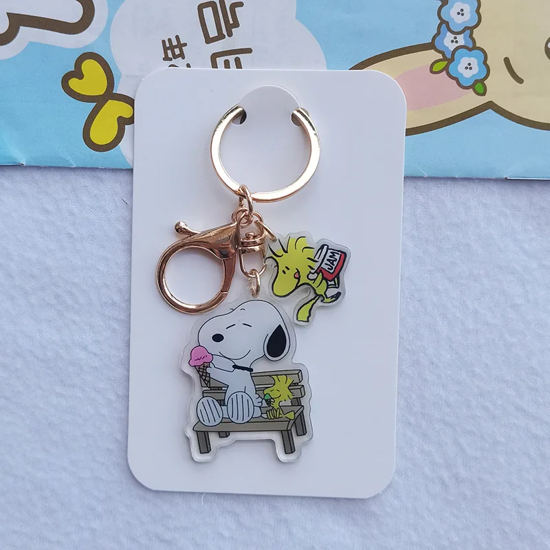 Kawaii Peanuts Snoopy Charlie Brown Key Chain Acrylic Transparent Double-Sided Keychain Backpack Pendant Anime Gift For Girls