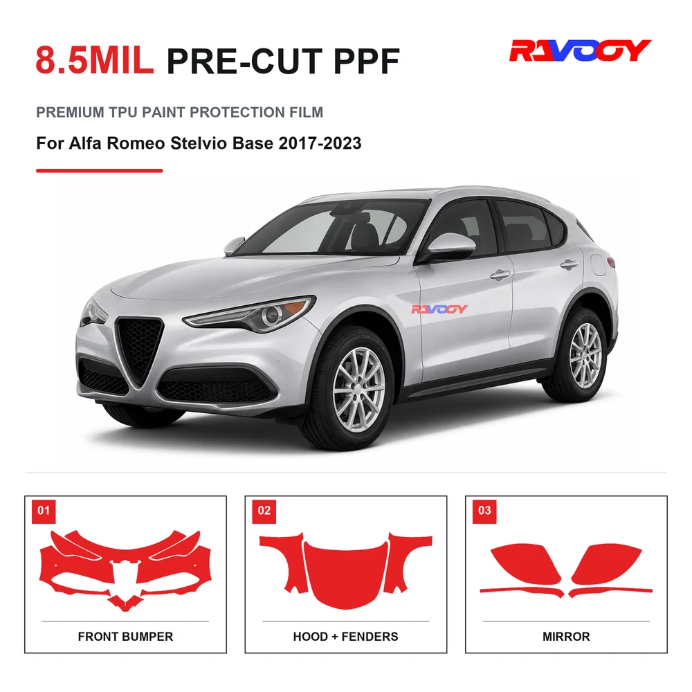 Precut PPF For Alfa Romeo Stelvio Base 2017-2023 8.5mil TPU Clear Paint Protection Film Self Healing Hydrophobic UV