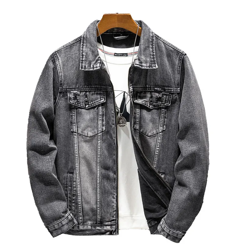 

High-End Casual Denim Jacket Men's High Street Fashion Brand Smoky Gray Loose Zip Jacket plus Size Workwear Handsome Menswear