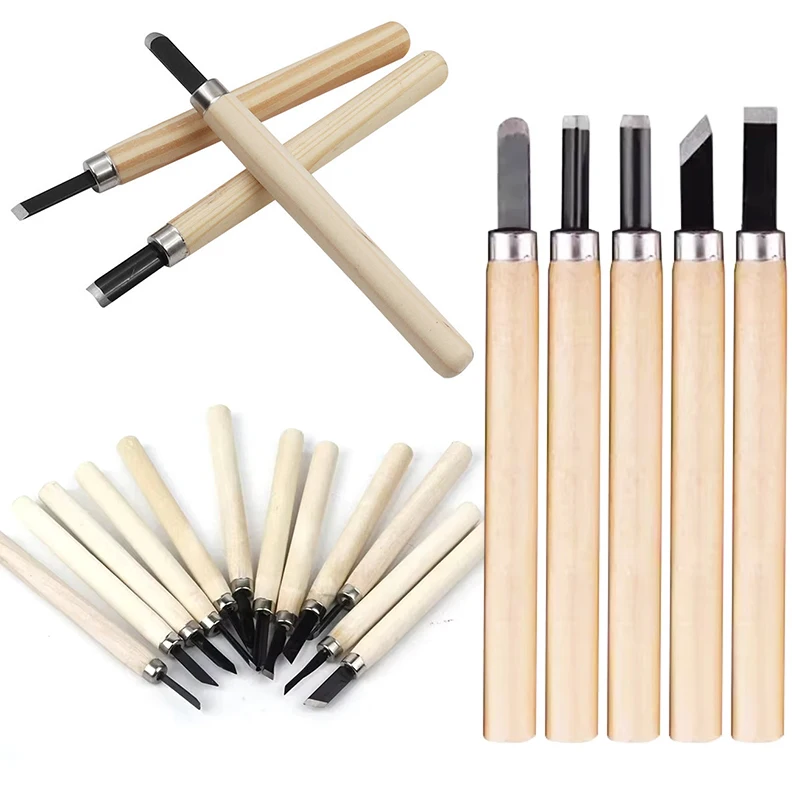 6/8/12 قطعة سكين إزميل النقش اليدوي أداة نحت مفصلة أساسية طقم إزميل مصنوع يدويًا لصنع النجارة المطاطية ZYF