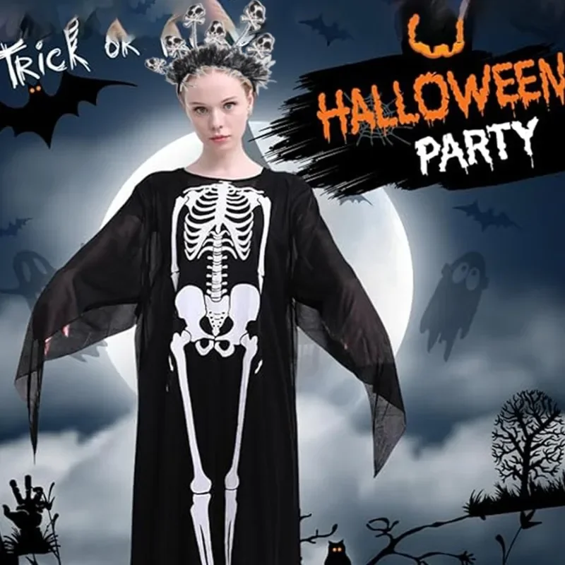 

1 компл., Хэллоуин, косплей, маска ужасов зомби, дом с привидениями, черно-белый костюм с черепом, платье, набор реквизита для сцены