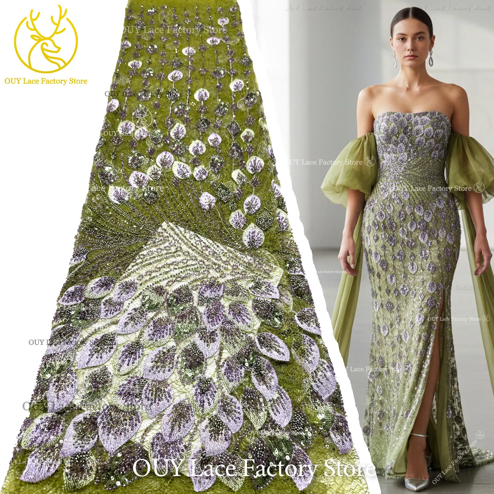 Nigerianischer Spitzenstoff im neuen Stil mit 3D-Stickerei, 5 Yards, eleganter afrikanischer Spitzenstoff mit Perlen und Pailletten für Brautkleider und Hochzeitskleider zum Nähen – Detail 4
