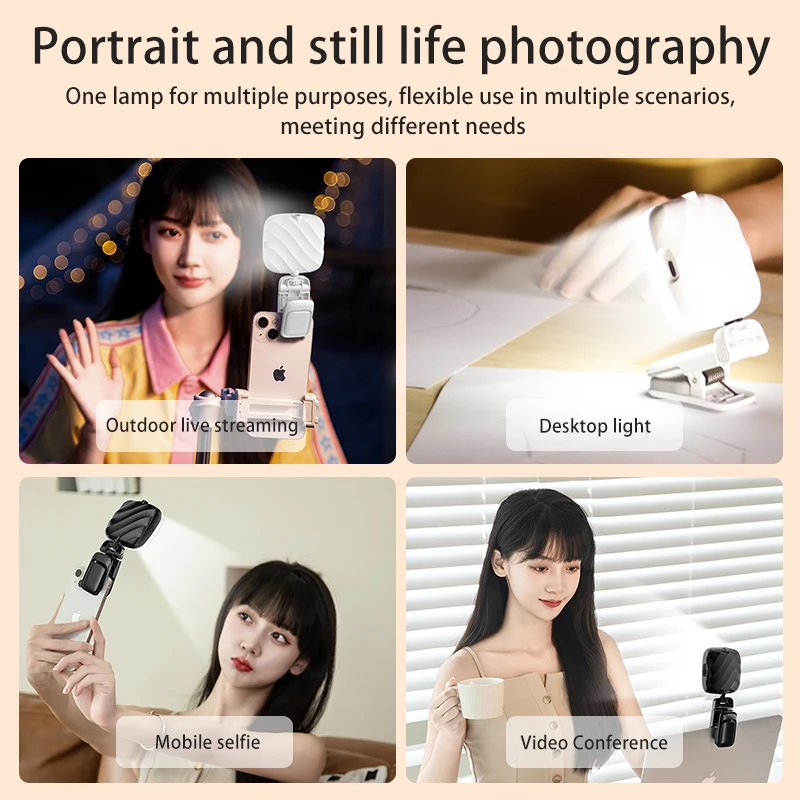 Selfie Light LED Rechargeable Cell Phone Fill Light Portable Clip on Light for Phone Tablet Laptop Zoom Vlog Makeup TikTok Video