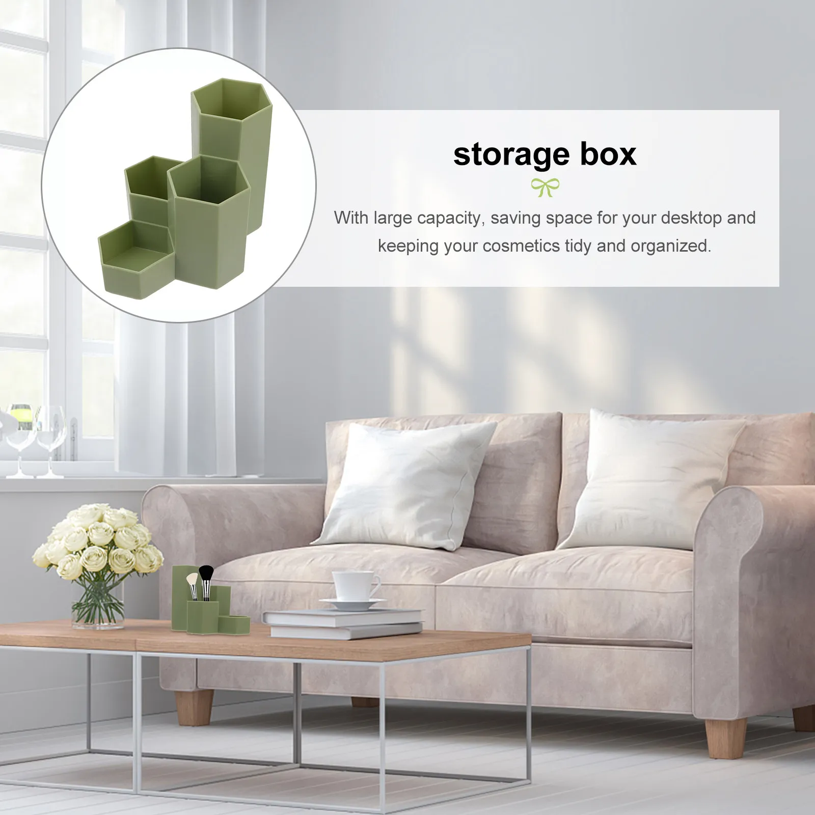 

1Pcs Desktop Pen Holder Hexagon Shape Stationery Box with Multiple Compartments for Office Bedroom Bathroom Neat Organization