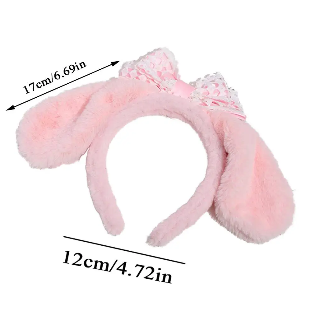 Lolita Girls Rabbit Ears Headband Big Ears Lace Ruffled Headpieces Soft Hair Hoop Cartoon Plush Make Up Face Wash Hairbands Cute