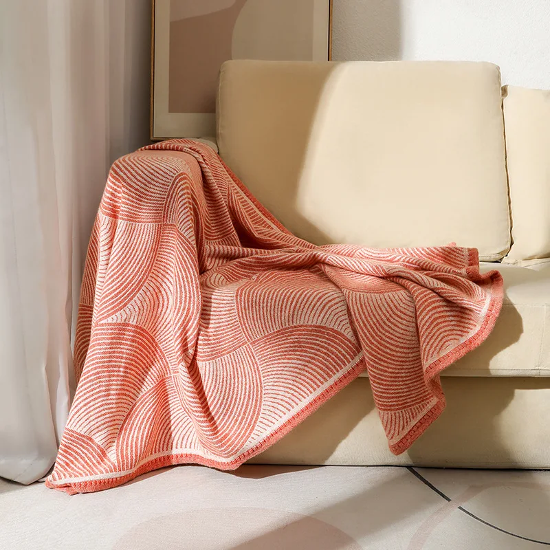 Luxury Circular Arc Printed Thread Blanket 120X150Cm Portable Airplane Blankets for Travel Skin-Friendly Nap Shawl for Office