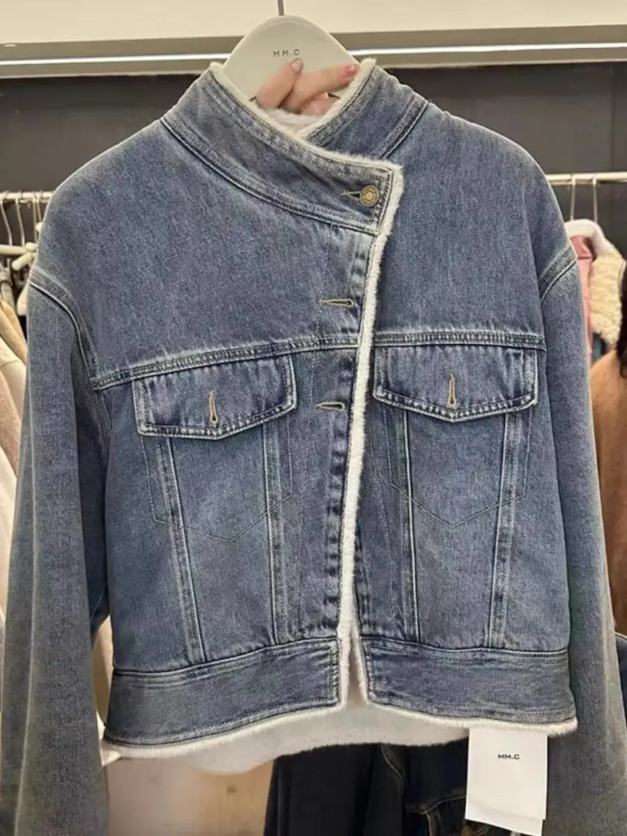 

Denim Coat Ggirls Fur Plush Womens Winter Regular-Fit Sweet Cool Girl Everyday Comfort Quick-Drying Softshell Quilted Hooded Y2K