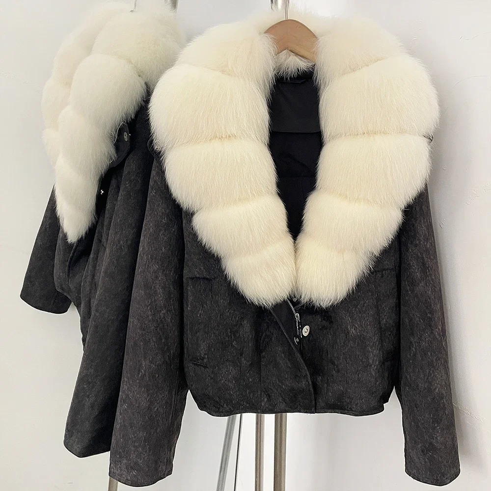 OFTBUY Großer Natürlicher Pelzkragen Dicke Vintage-Jacke Damen Entendaunen-Parka mit Pelz für Frauen Kurze Lose Daunenjacke – Detail 13