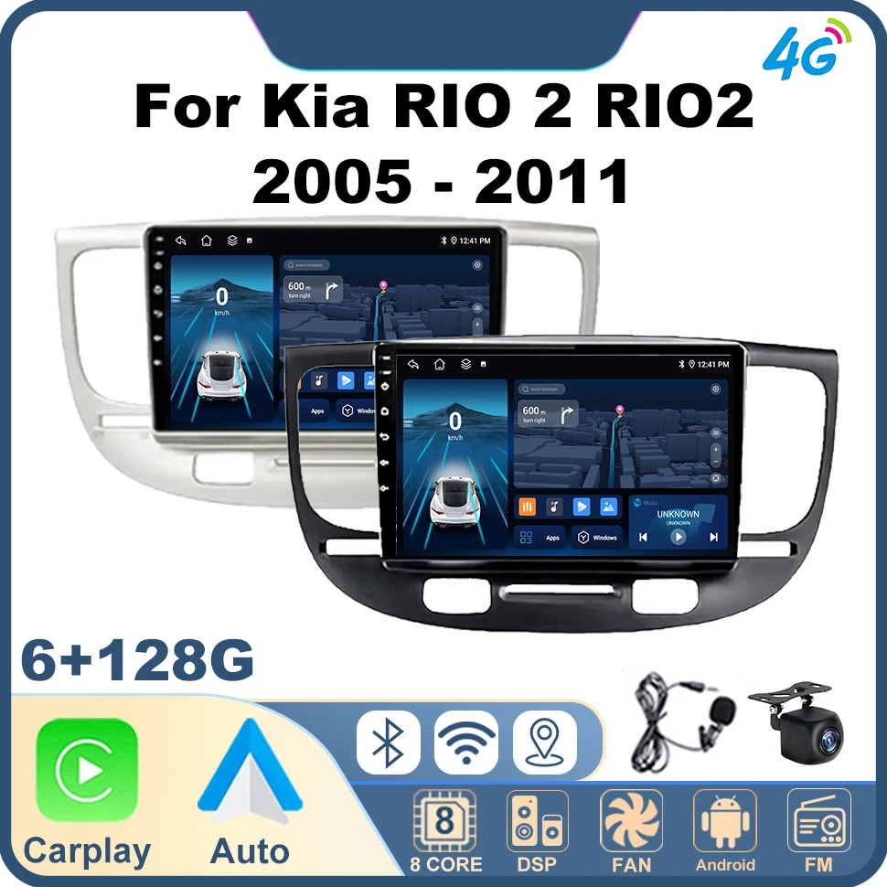 

WIFI BT IPS Automotive Multimedia Player for Kia RIO 2 RIO2 2005 - 2011 8core Androidauto Carplay Android 12 4G GPS Car Audio