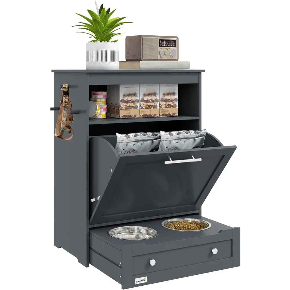 

Станция для кормления собак с приподнятыми мисками и шкафом для хранения, контейнер для кормления домашних животных с вешалкой для кормления и полива