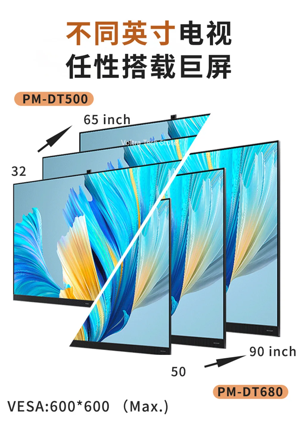 32-90 Inch Electric Telescopic TV Ceiling Bracket, Remote Control Motorized Ceiling Mount for TV and Monitor Hanger view 6