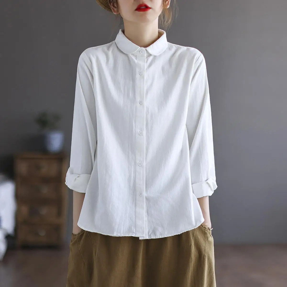 

Elegant Blouses Women Fashion 2022 Summer Casual Cotton White Shirt Button Up Long Sleeve Top Female Solid Chic Vintage Clothing