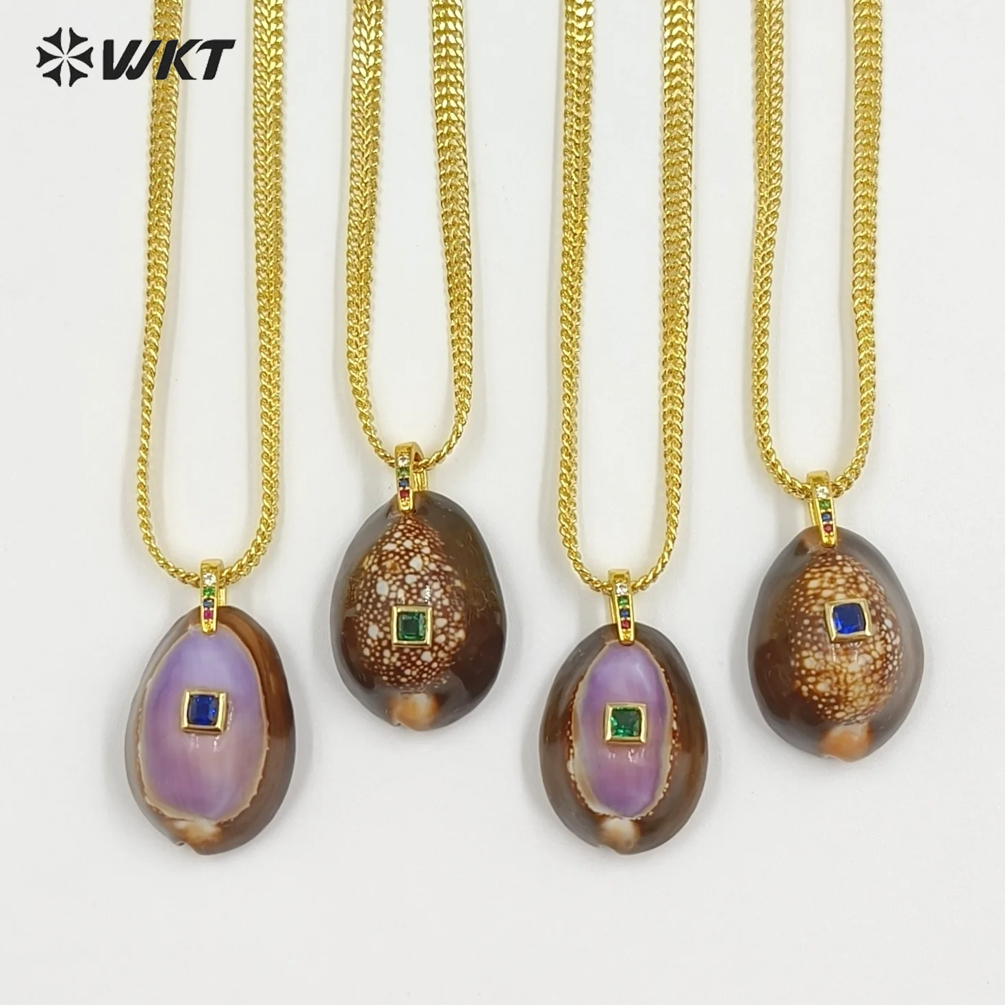 WT-JN386 Newest Minimalism Gold Electroplated Chain With Snow Mountain Cowrie Shell Pendant Necklace For Girl Summer Wearing