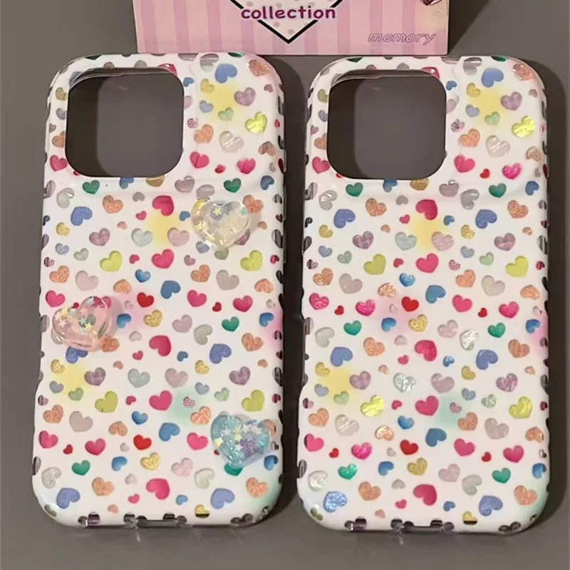 Whirlpool Pattern IND Dyeing Color Small Love Phone Case with Three Dimensional Love for iPhone 11 12 13 14 15 16 17 Pro Max
