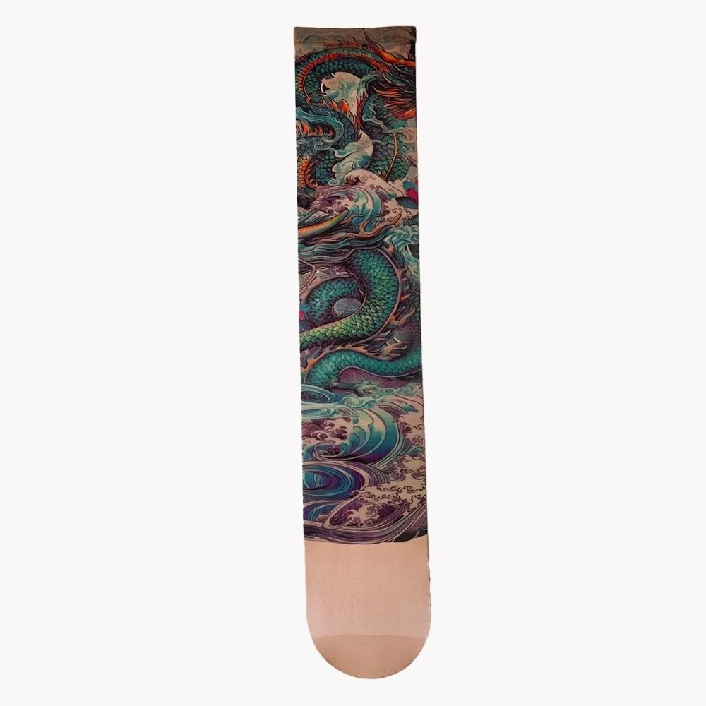 Image of Schlangen-Tattoo-Socken im japanischen Stil, atmungsaktiv, elastisch, mit Fake-Tattoo-Design, dünn, nahtlos, Sonnenschutz, Reitsocken
